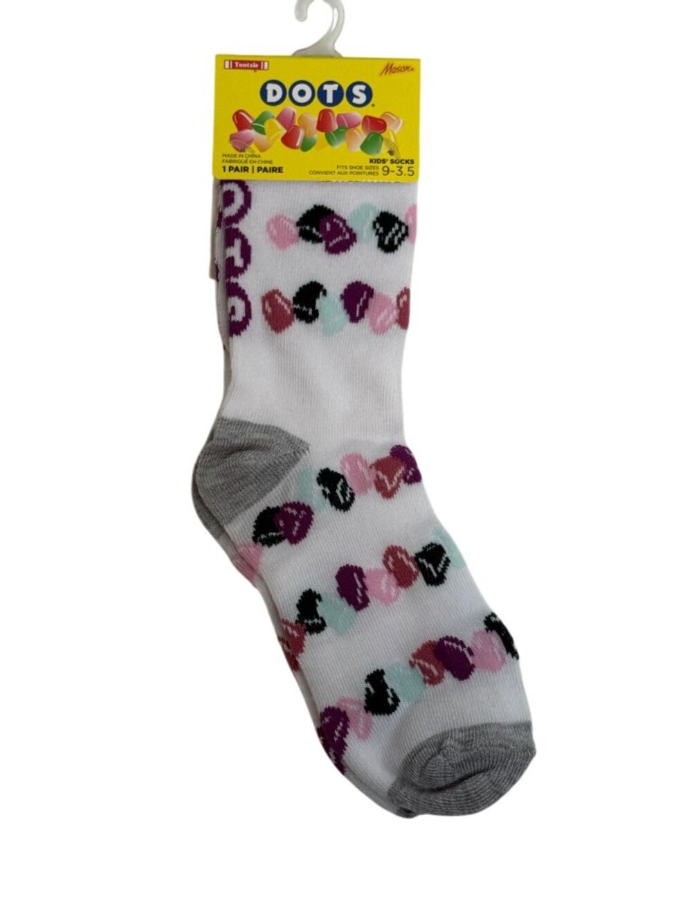 DOTS Candy Kids Crew Socks White Colorful Hearts Size 9-3.5 Novelty NWT